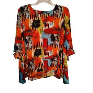 Moonlight YS Tunic XL Top, Bright Abstract Red Blue Yellow White Black Lagenlook